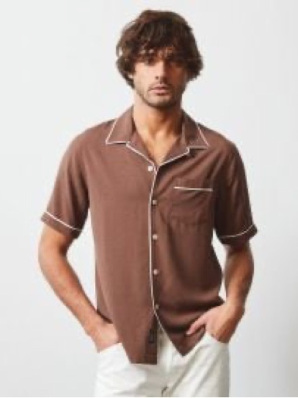 Todd Snyder Hollywood Camp Collar Shirt in Brown with Contrast Piping
